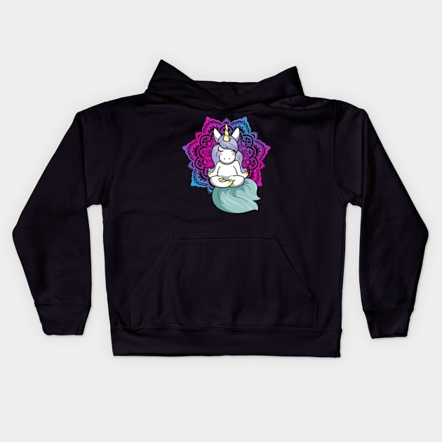 Unicorn in Yoga Lotus Meditation Mandala Kids Hoodie by Wishtopia